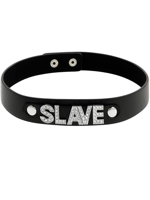 collare nero con scritta slave