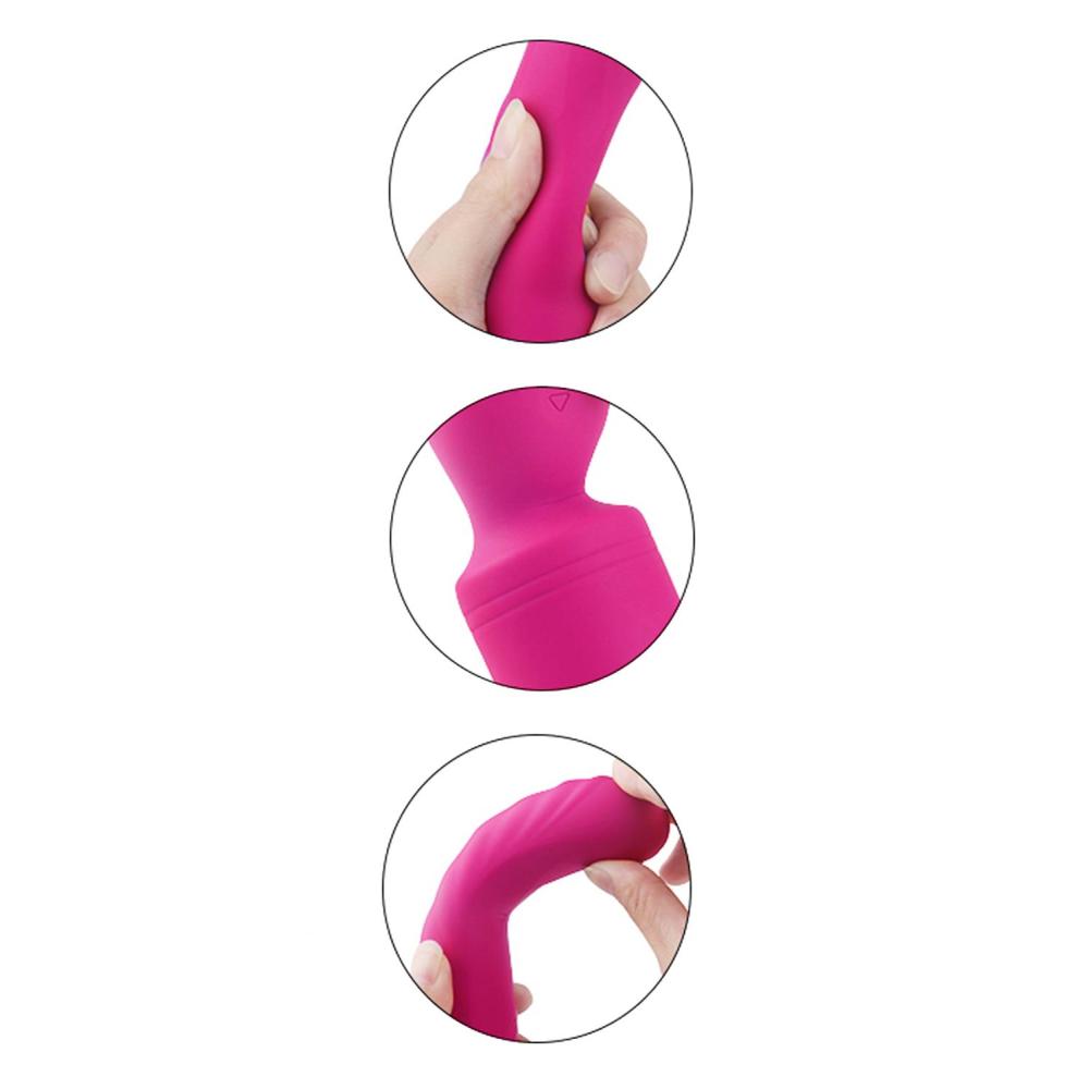 massaggiatore vibrante fucsia dettagli della testa e del fondo