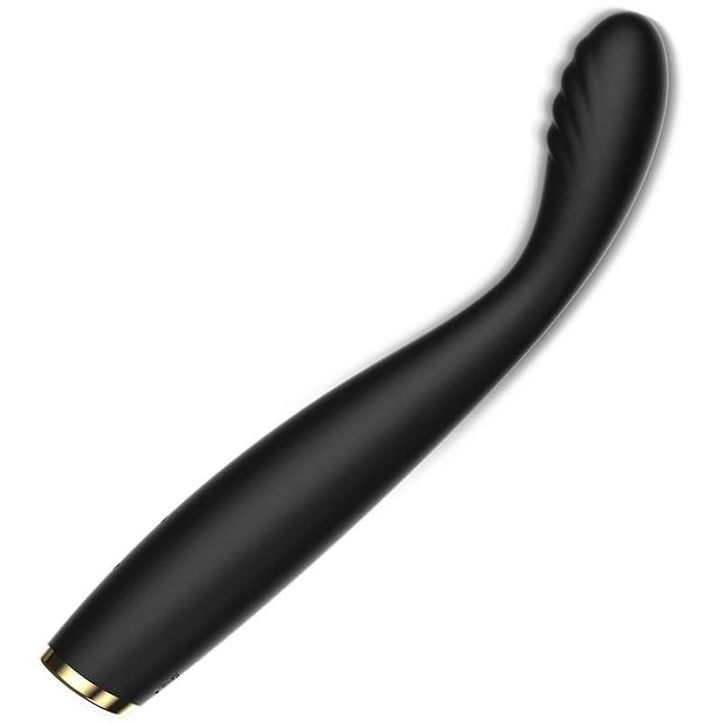 Vibratore di color nero, sottile con testa flessibile e scanalature.