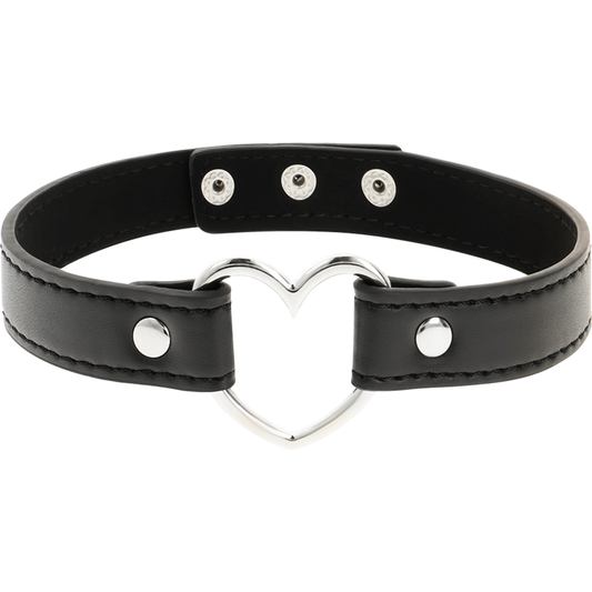 collarino in pelle vegana con cuore in metallo